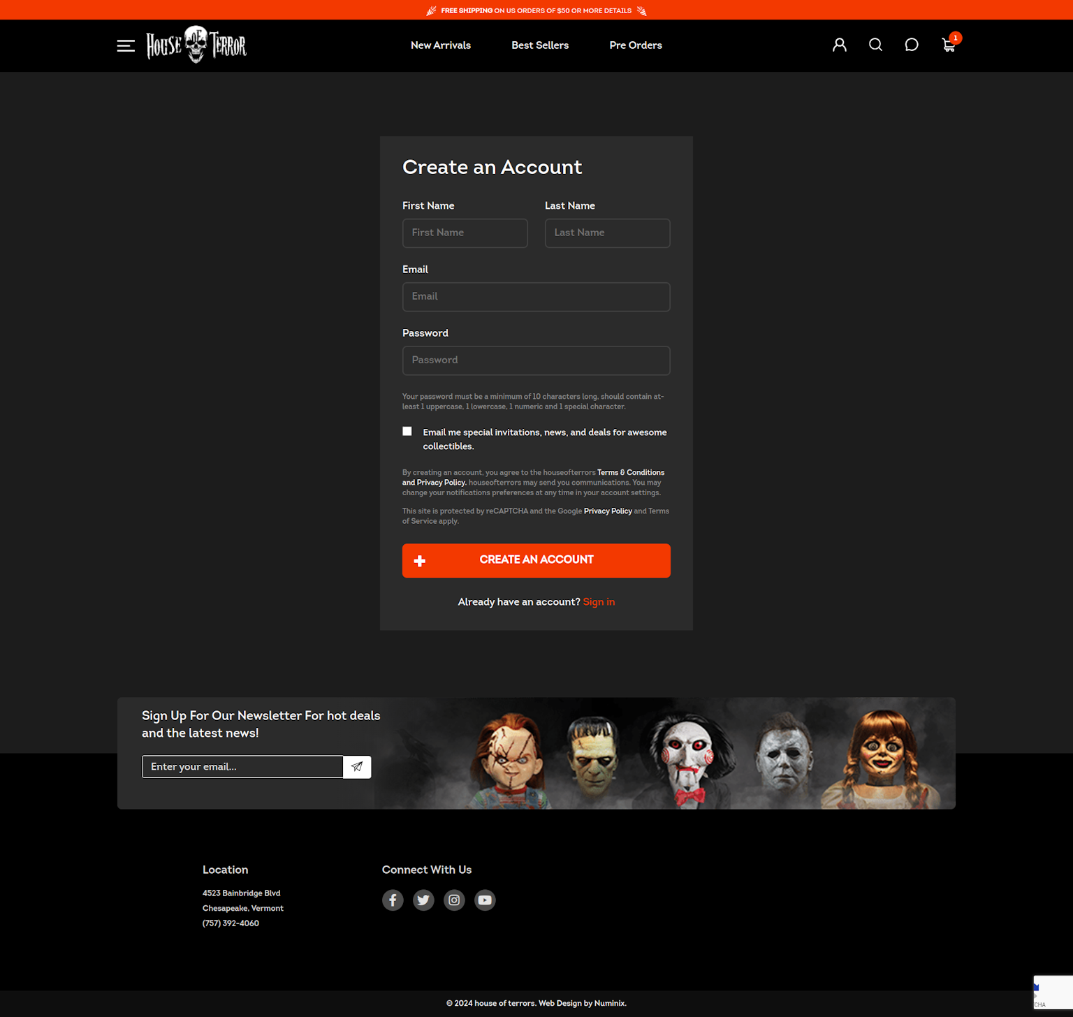 House of terror login page