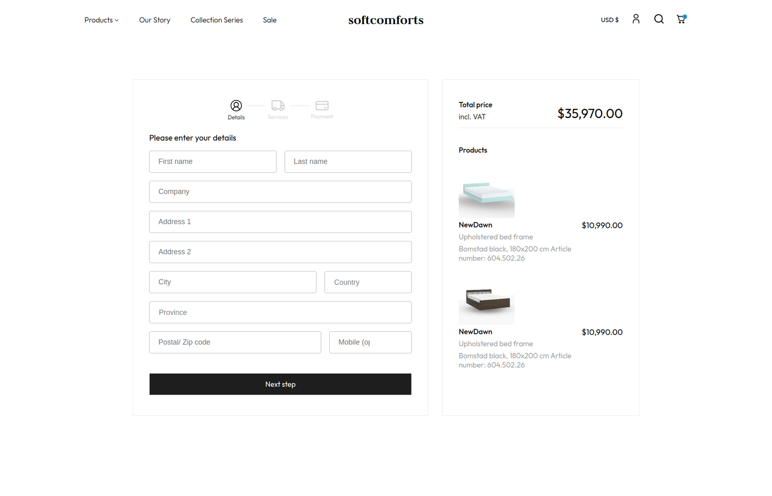 Softcomfort Checkout page